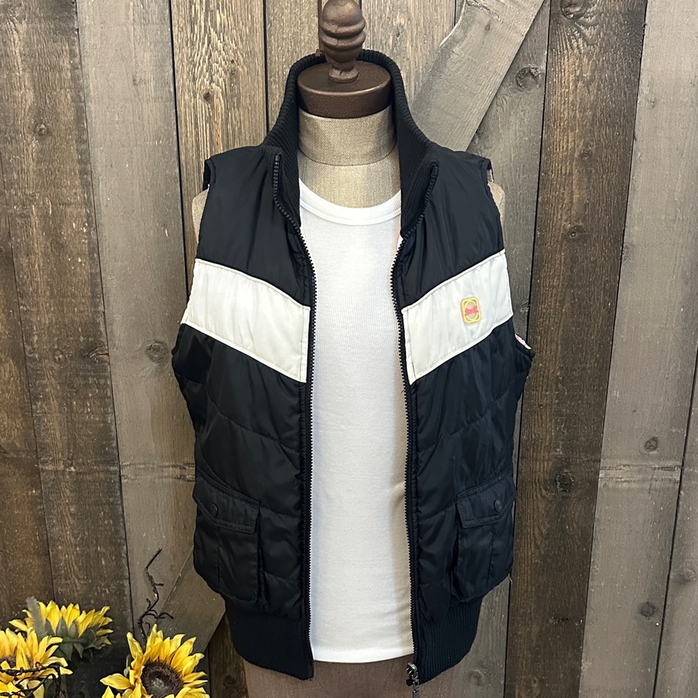 Vintage Le Tigre Reversible Plaid To Black & White Puffer Vest